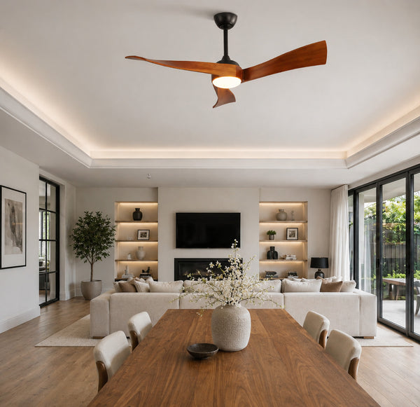 Noce | Ventilateur de plafond bois foncé avec LED