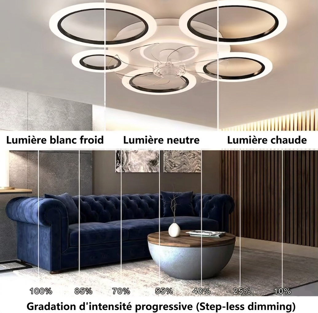 Plafonnier Ventilateur LED 115W - Design Anneaux Circulaires