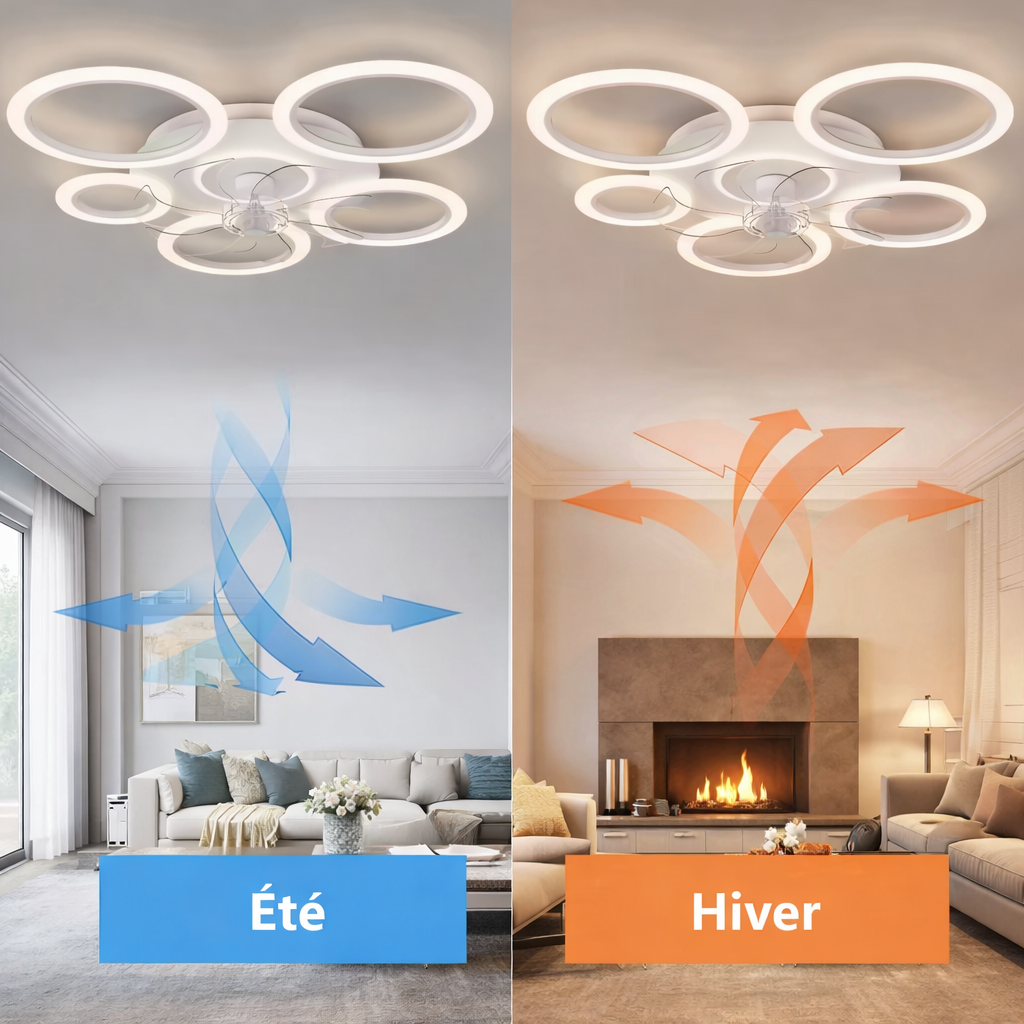Plafonnier Ventilateur LED 115W - Design Anneaux Circulaires