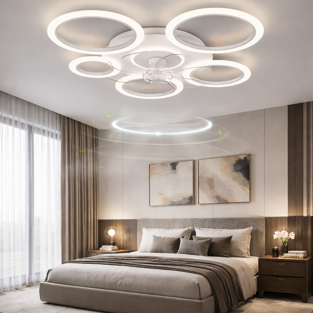 Plafonnier Ventilateur LED 115W - Design Anneaux Circulaires
