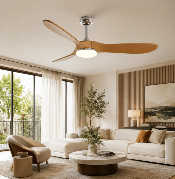 Lume | Ventilateur de plafond vintage chrome et bois