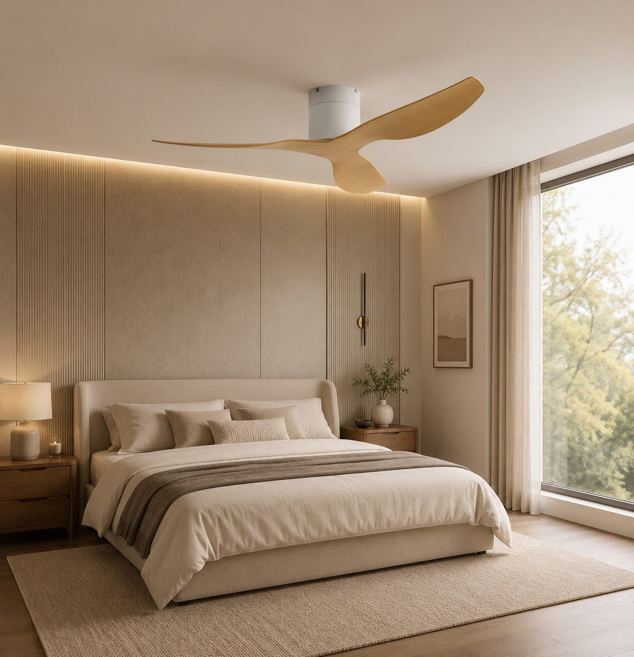 Plana Clara | Ventilateur de plafond ultra-plat bois clair