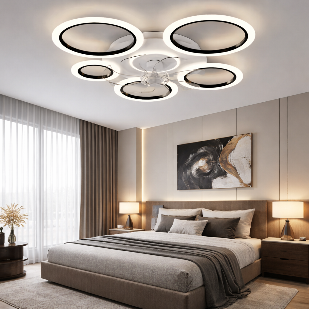 Plafonnier Ventilateur LED 115W - Design Anneaux Circulaires