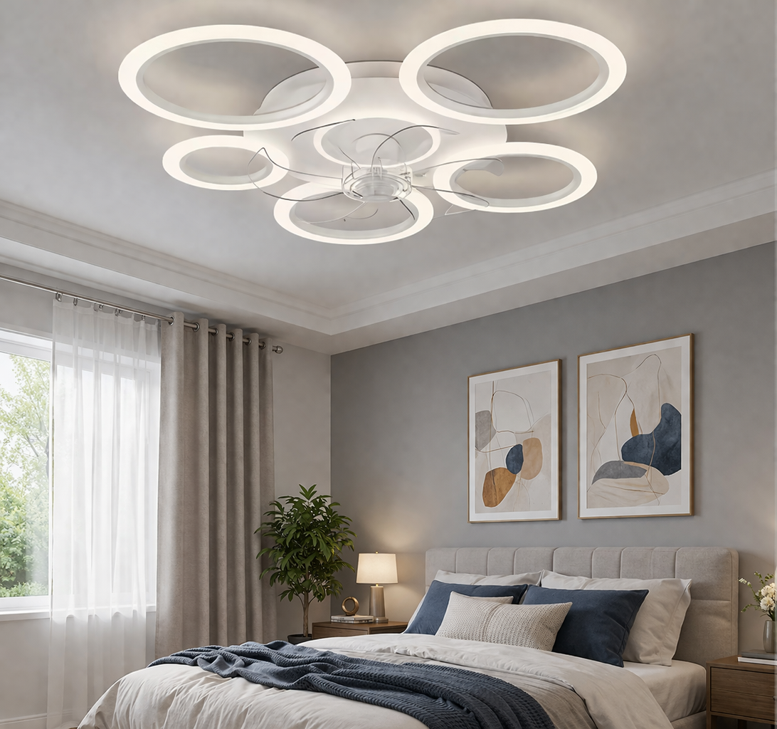 Plafonnier Ventilateur LED 115W - Design Anneaux Circulaires