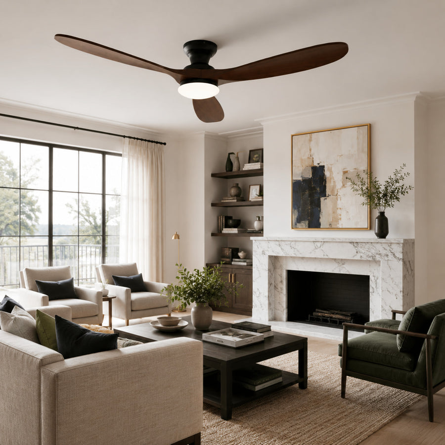 Salon avec ventilateur de plafond VentiLum