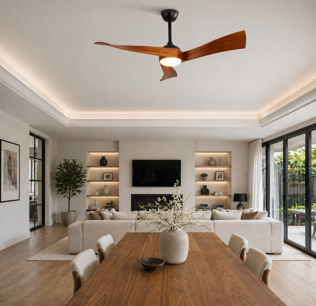Noce | Ventilateur de plafond bois foncé avec LED