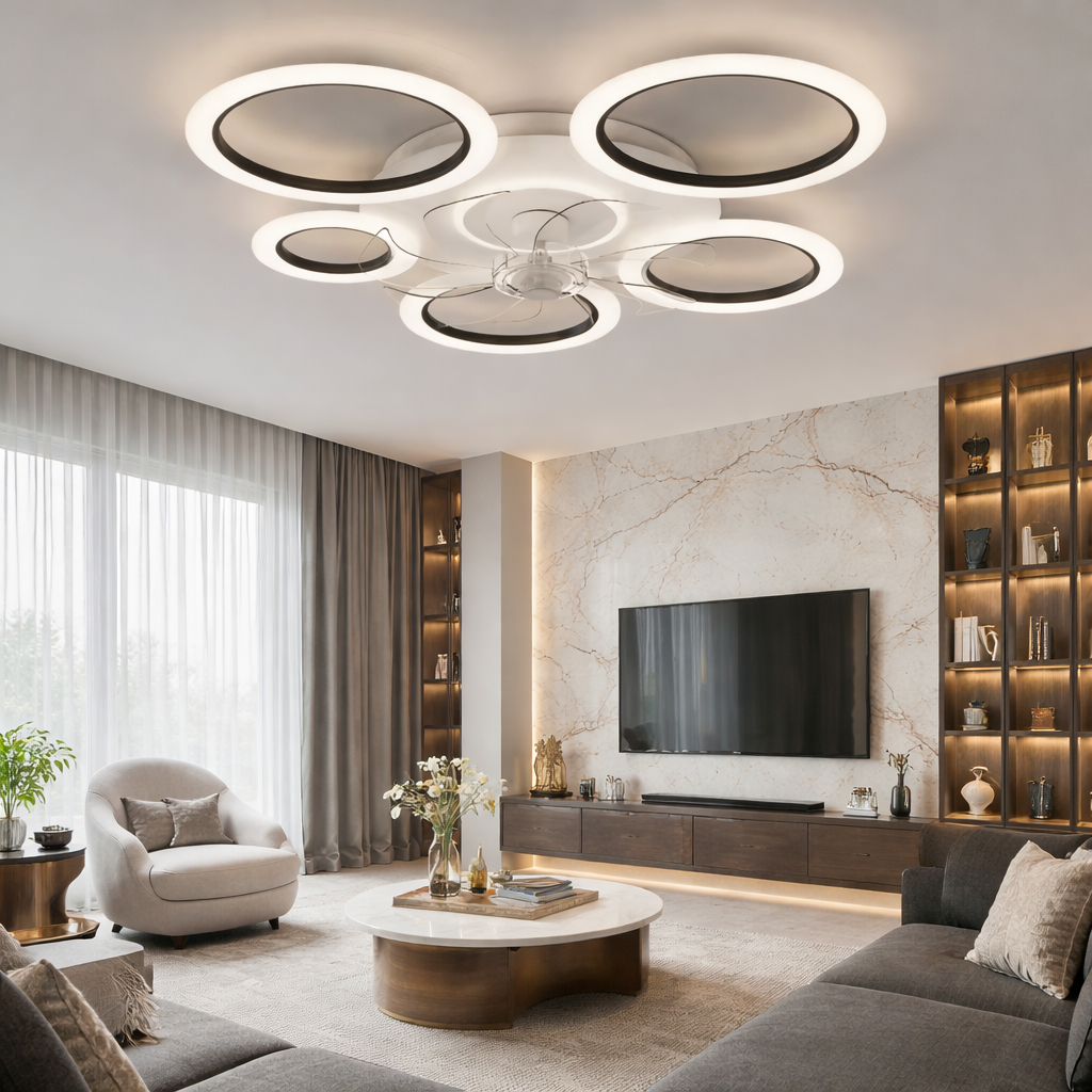 Plafonnier Ventilateur LED 115W - Design Anneaux Circulaires