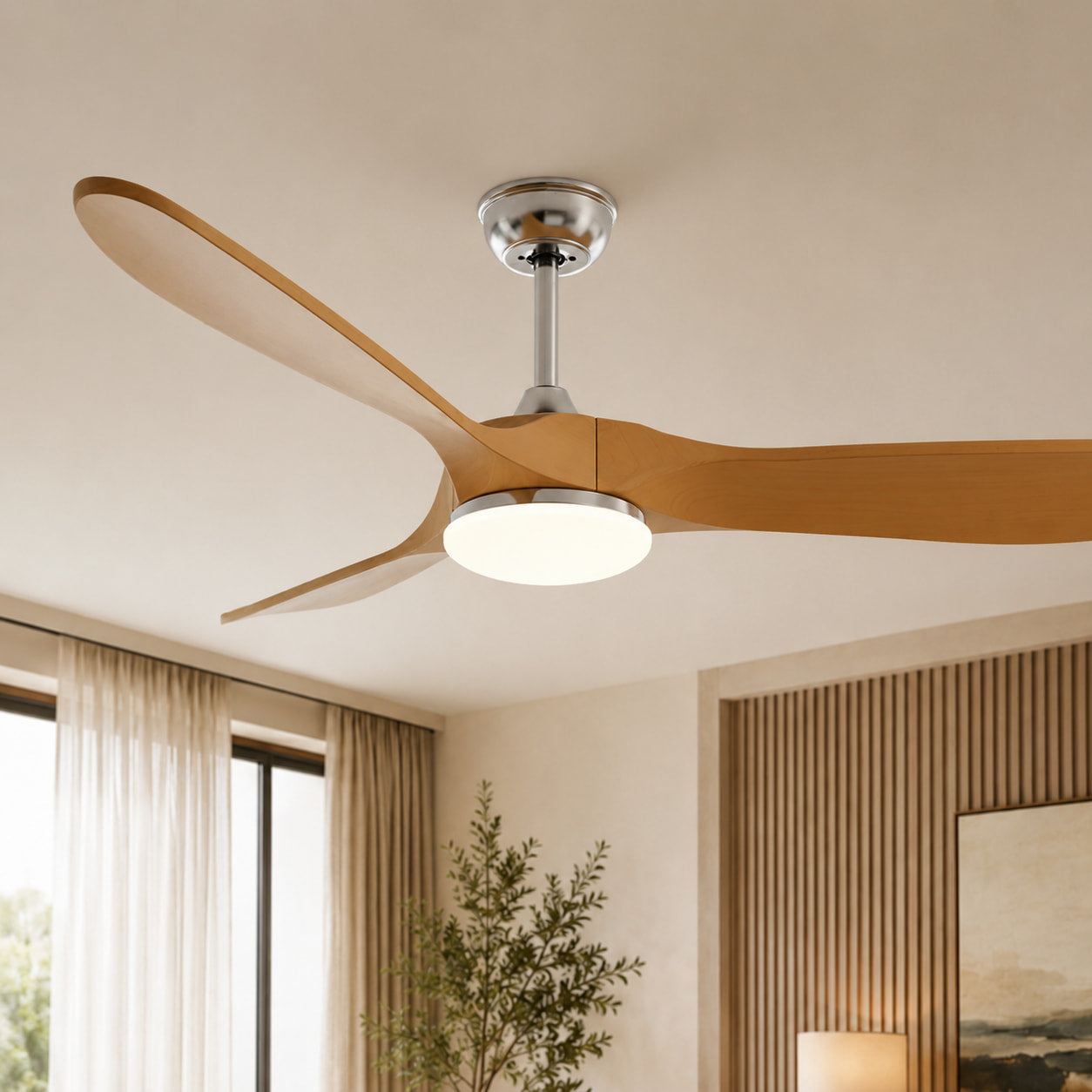 Lume | Ventilateur de plafond vintage chrome et bois